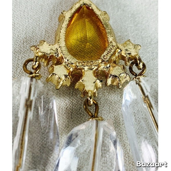 Gerard Yosca Rose Quartz/ Topaz Drop Earrings 2 3/4 inch - Picture 5 of 6